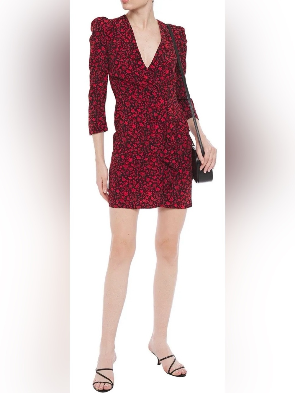 NWT Maje Rapita Wrap Effect Floral Print Crepe Mini Dress Size 36